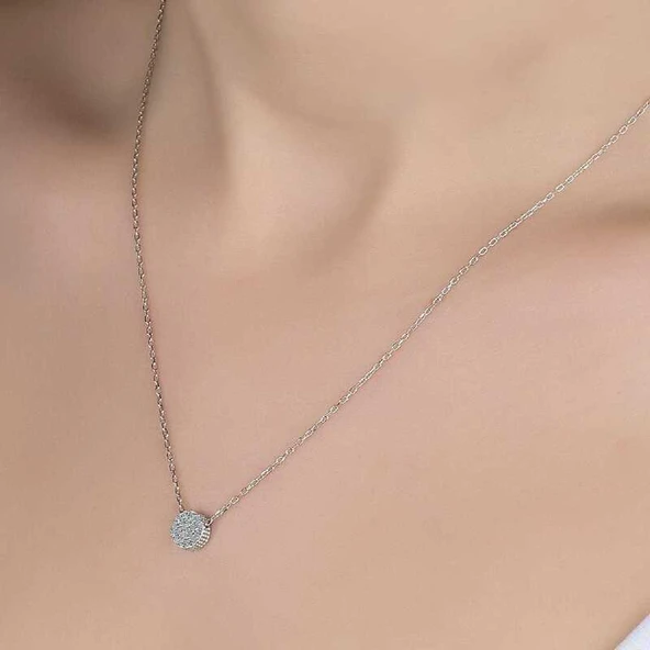 Swarovski Taşlı Gümüş Çember Bayan Kolye - Resim 2