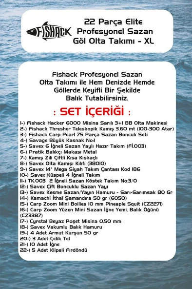 Fishack 22 Parça Elite Sazan (Carp) Olta Seti XL - 3.60MT / 100-300GR - 2