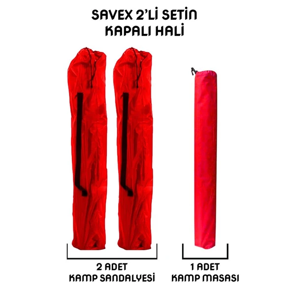 Savex 2'li Bardaklı Katlanabilir Sandalye ve Masa Seti - Kırmızı (DY.001) - 2