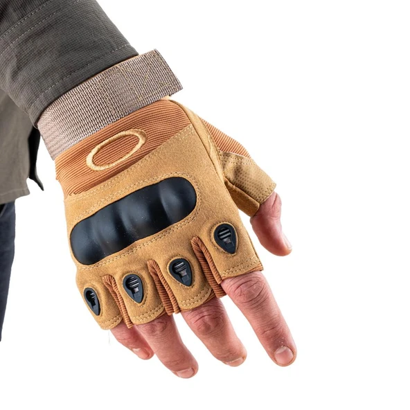 Parmaksız Kemik Taktikal Eldiven - Kum - 1108 - 2