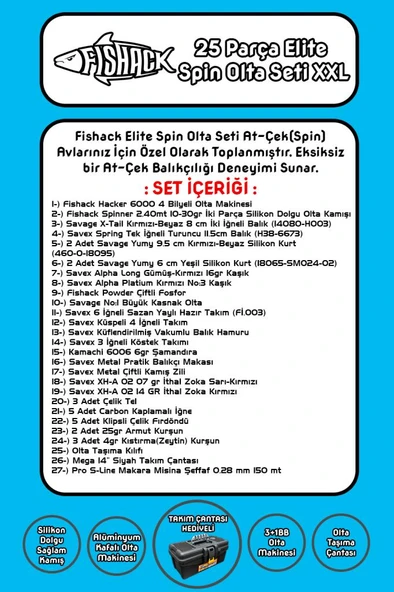 Fishack 42 Parça Elite Spin At-Çek Deniz ve Göl Olta Seti XXL - 2.40MT / 10-30GR - 2