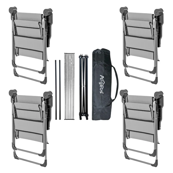 4 Adet Katlanır Kamp Sandalyesi ve Alüminyum Masa Seti - Rock Silver - Kül Gri - Taşıma Çantalı - Resim 2