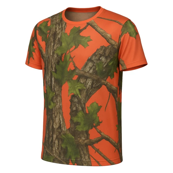 Turuncu Orman Desenli Mikrofiber Tişört - Avcı Tişört - Hızlı Kurur
