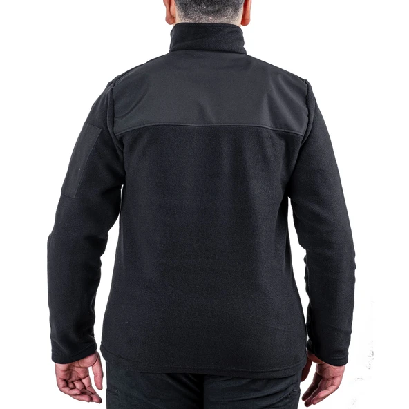 Outdoor Polar Ceket Siyah - Sıcak Tutan Polar - Softshell Omuz - Fermuarlı Cep - 5