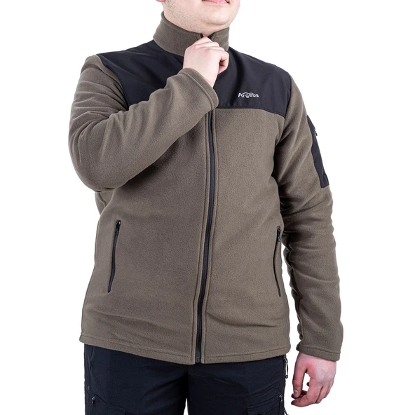 Outdoor Polar Ceket Haki - Sıcak Tutan Polar - Softshell Omuz - Fermuarlı Cep - 3