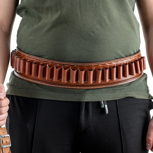 Savage Hakiki Deri Çift Tarafı Açık Fişeklik Kahve 16 CL. (YT-017) - 2