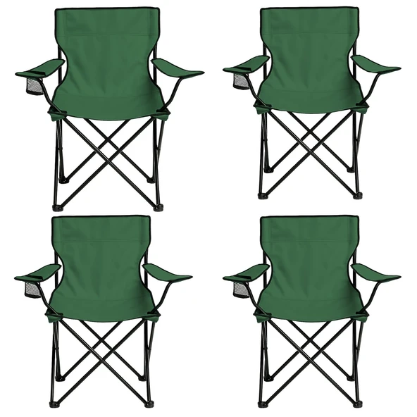 4 Adet Katlanır Kamp Sandalyesi - Piknik Plaj Sandalyesi - (DY.001) - Haki - Taşıma Çantalı - 2