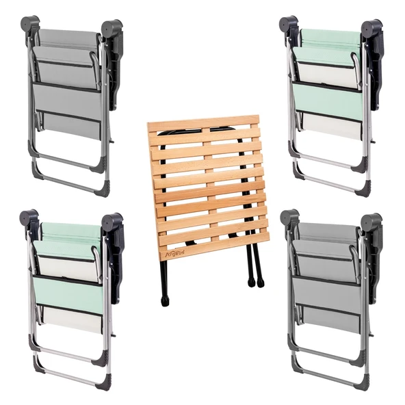 4 Adet Katlanır Kamp Sandalyesi ve Masa Seti - Rock - Kül Gri / Su Yeşili - Bardaklıklı - 140 KG - 2