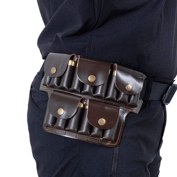 Deri Bel Fişekliği - Savage - Kahve - 15'li - 2