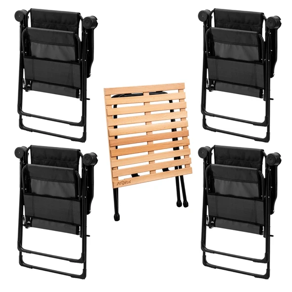4 Adet Katlanır Kamp Sandalyesi ve Masa Seti - Rest - Taşıma Çantalı - Siyah - 130 KG Taşıma - 2