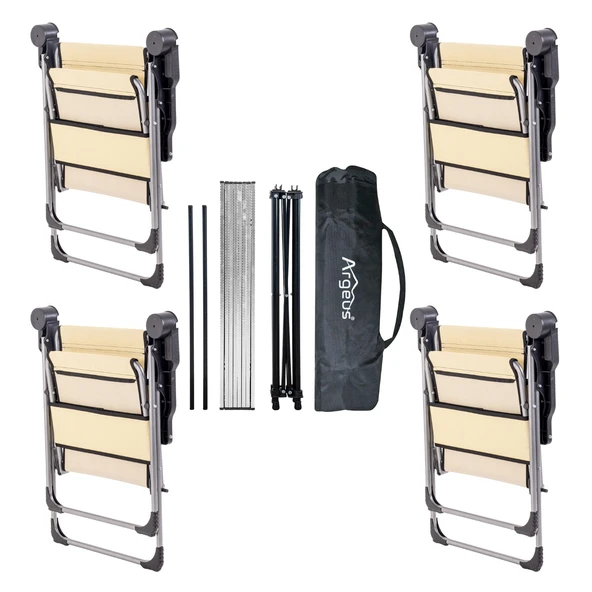 4 Adet Katlanır Kamp Sandalyesi ve Alüminyum Masa Seti - Rock Silver - Buğday - Taşıma Çantalı - Resim 2