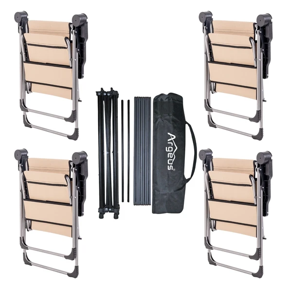 4 Adet Katlanır Kamp Sandalyesi ve Alüminyum Masa Seti - Rock Dark - Bej - Taşıma Çantalı - Resim 2