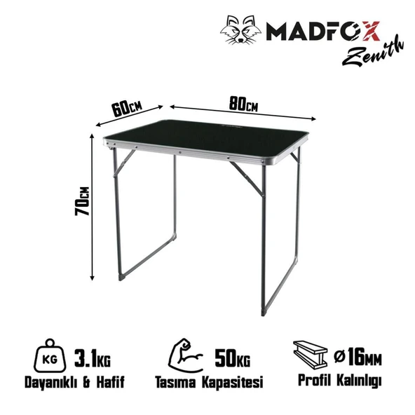 Katlanabilir Alüminyum Kamp Masası - Madfox Zenith - Siyah - 547278 - 2