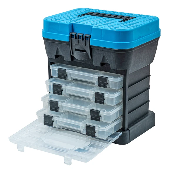 Tabureli Balıkçı Takım Çantası - 4 Çekmeceli - Mavi - 3