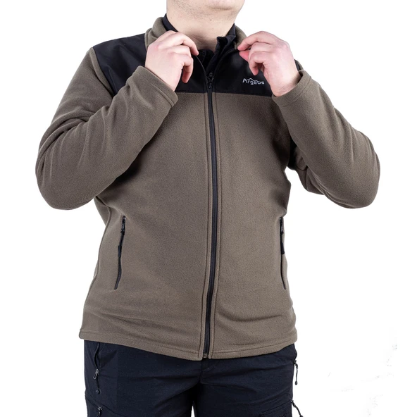 Outdoor Polar Ceket Haki - Sıcak Tutan Polar - Softshell Omuz - Fermuarlı Cep - 4