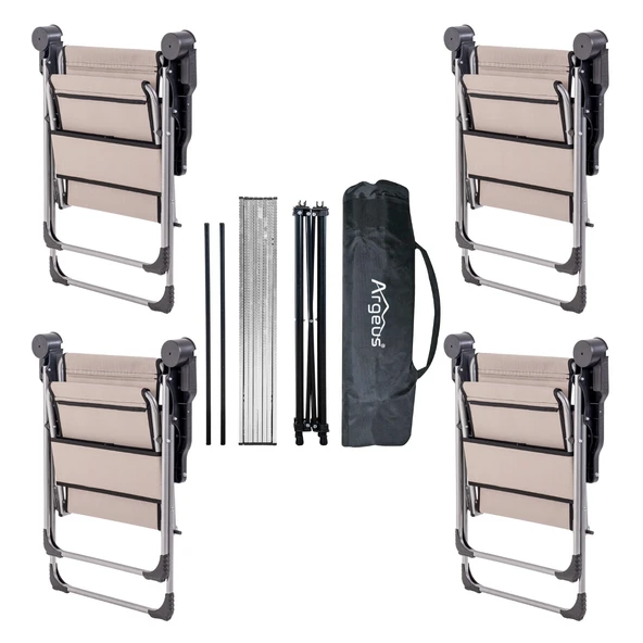 4 Adet Katlanır Kamp Sandalyesi ve Alüminyum Masa Seti - Rock Silver - Kestane - Taşıma Çantalı - Resim 2