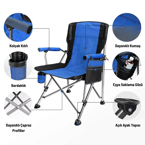 Katlanır Kamp Piknik Sandalyesi - Madfox Roxy - Mavi/Siyah - 546245  - Taşıma Çantalı - 3