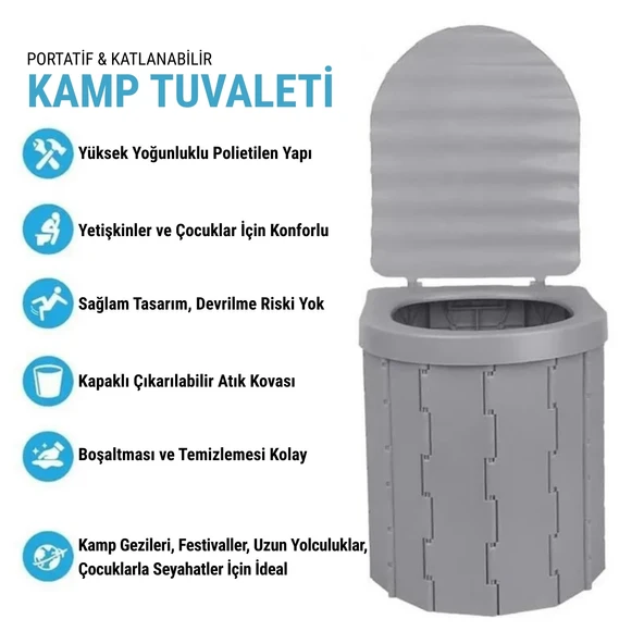 Katlanabilir Portatif Kamp Tuvaleti - Madfox Bi-Pot - Gri - 547218 - 2