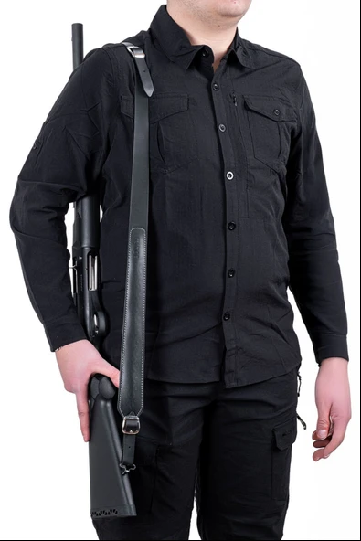 Tüfek Askı Kayışı - Savage - Lüks Deri - Siyah - Resim 4