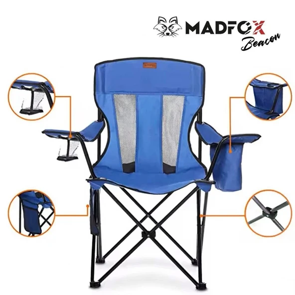 Katlanır Kamp Piknik Sandalyesi - Madfox Beacon - Bardaklıklı - Mavi - 547286 - Taşıma Çantalı - Resim 2
