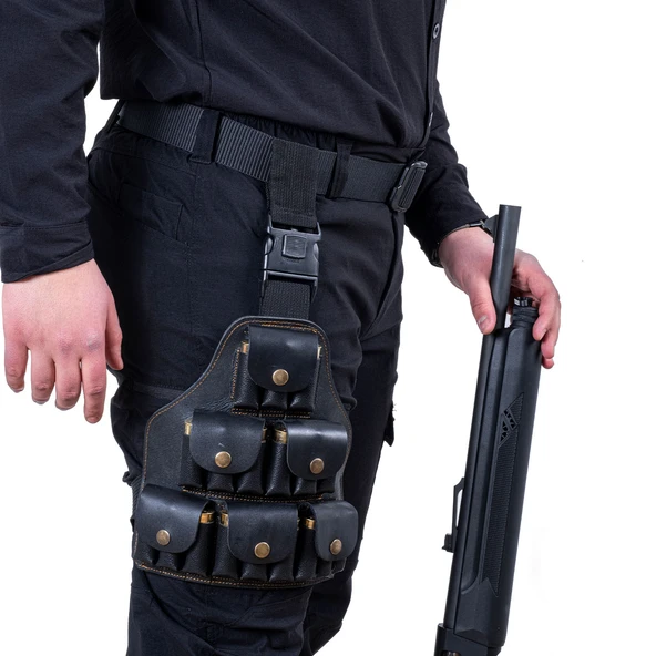 Deri Bacak Fişekliği - Savage - Siyah - 18'li - 4