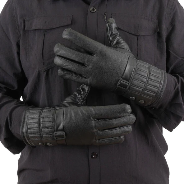 Erkek Deri Eldiven - İçi Peluşlu - Savex - Siyah - 137-A - Resim 4