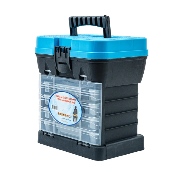 Tabureli Balıkçı Takım Çantası - 4 Çekmeceli - Mavi - 2