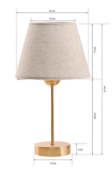 Star Gold Ayaklı Abajur Keten Krem Kumaş Başlık Yatak Odası Salon Masa Lambası 2 Adet - 3