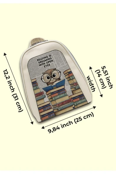 Kadın Vegan Deri Beyaz Sırt Çantası - The Wise Owl (BEYAZ) Tasarım - 6