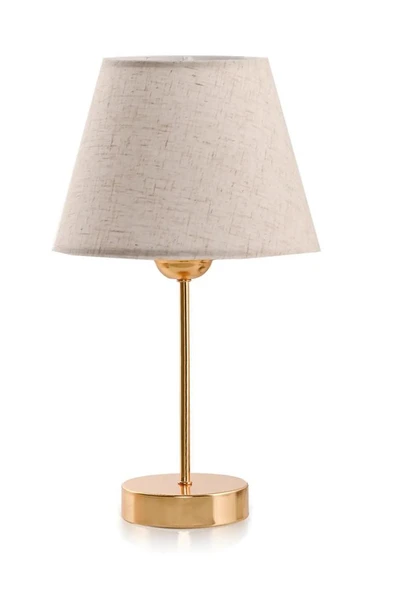 Star Gold Ayaklı Abajur Keten Krem Kumaş Başlık Yatak Odası Salon Masa Lambası 2 Adet - 2