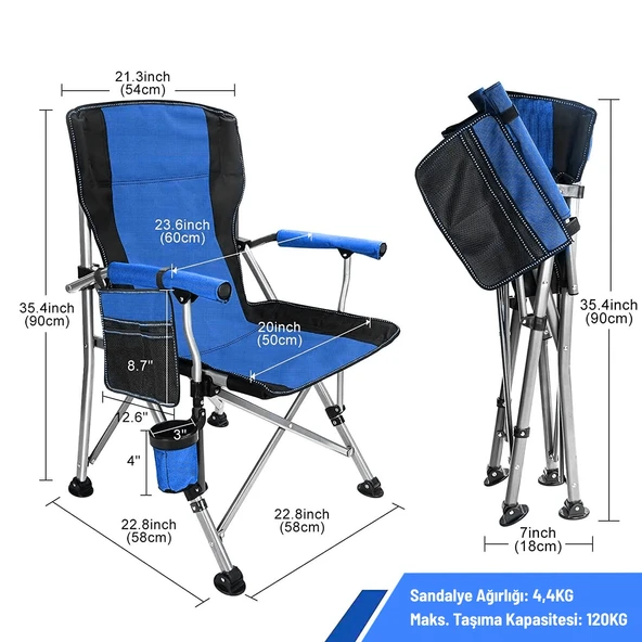 Katlanır Kamp Piknik Sandalyesi - Madfox Roxy - Mavi/Siyah - 546245 - Taşıma Çantalı - 4