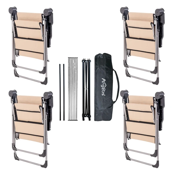 4 Adet Katlanır Kamp Sandalyesi ve Alüminyum Masa Seti - Rock Silver - Bej - Taşıma Çantalı - 2