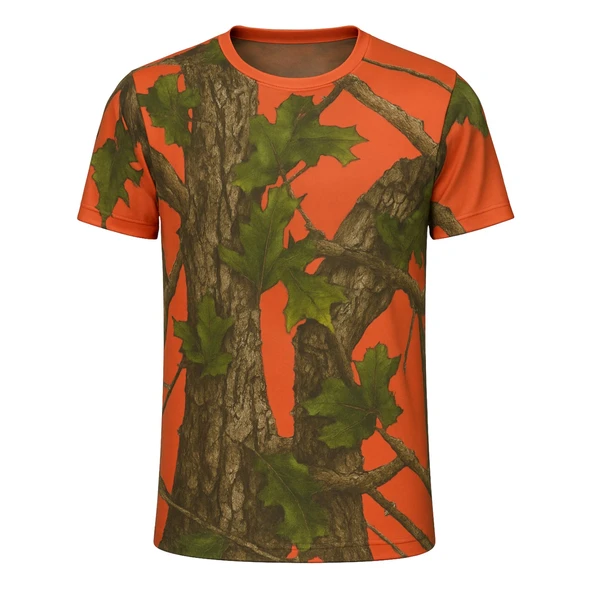 Turuncu Orman Desenli Mikrofiber Tişört - Avcı Tişört - Hızlı Kurur - 2