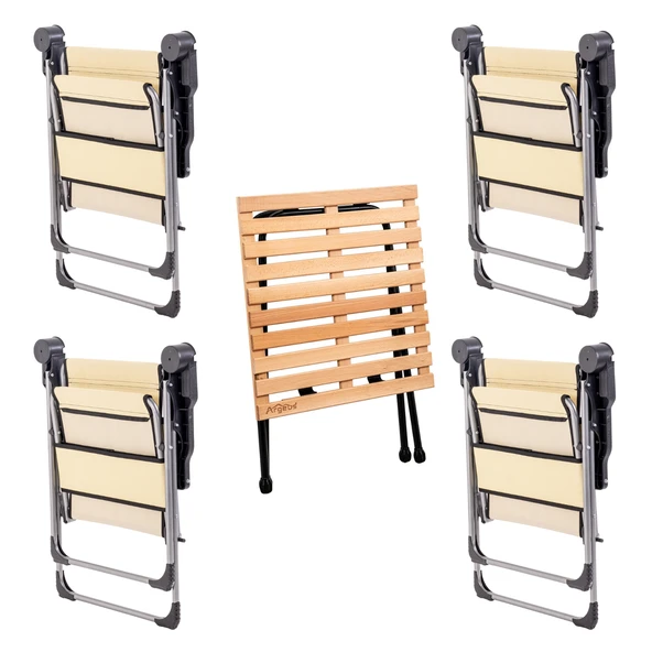 4 Adet Katlanır Kamp Sandalyesi ve Masa Seti - Rock - Buğday - Bardaklıklı - 140 KG - 2
