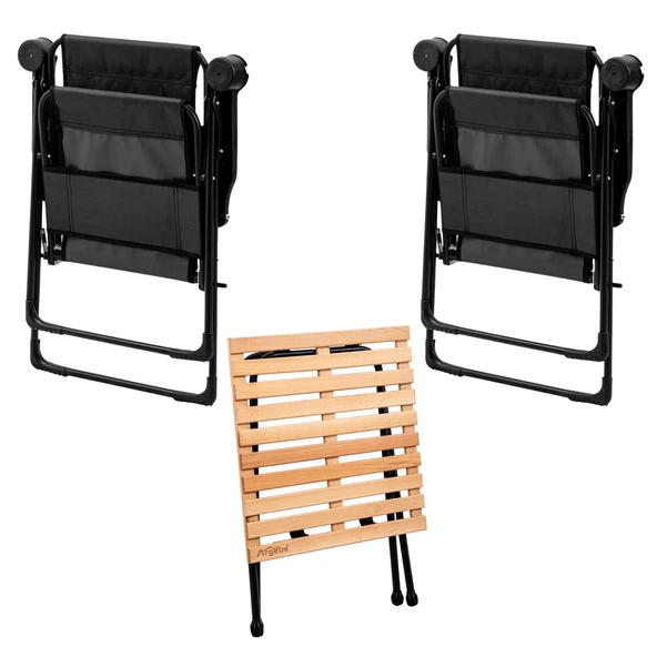 2 Adet Katlanır Kamp Sandalyesi ve Masa Seti - Rest - Siyah - 130 KG Taşıma - 2