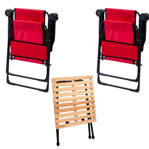 2 Adet Katlanır Kamp Sandalyesi ve Masa Seti - Rest - Taşıma Çantalı - Kırmızı - 130 KG Taşıma - 2
