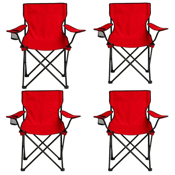 4 Adet Katlanır Kamp Sandalyesi - Piknik Plaj Sandalyesi - (DY.001) - Kırmızı - Taşıma Çantalı - 2