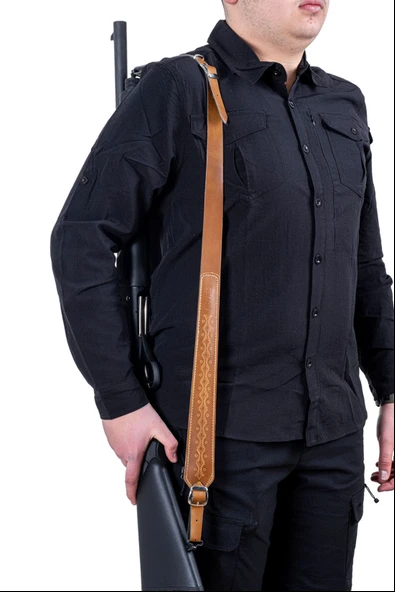 Tüfek Askı Kayışı - Savage - Lüks Deri -Taba - 4