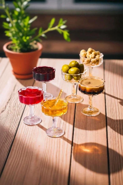 6'lı Cam Ayaklı Kahve Yanı Lokumluk Makaronluk Sunumluk - Kahvaltılık Mini Kase 50 ml - 2