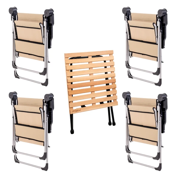 4 Adet Katlanır Kamp Sandalyesi ve Masa Seti - Rock - Sahra - Bardaklıklı - 140 KG - 6