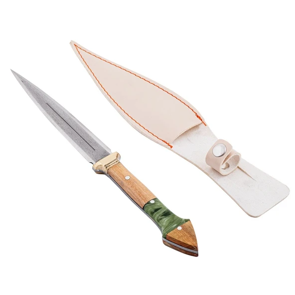 Çift Ağızlı Çerkez Bıçağı - Deri Kılıflı - Epoksi Sap - Büyük - Haki - Resim 4