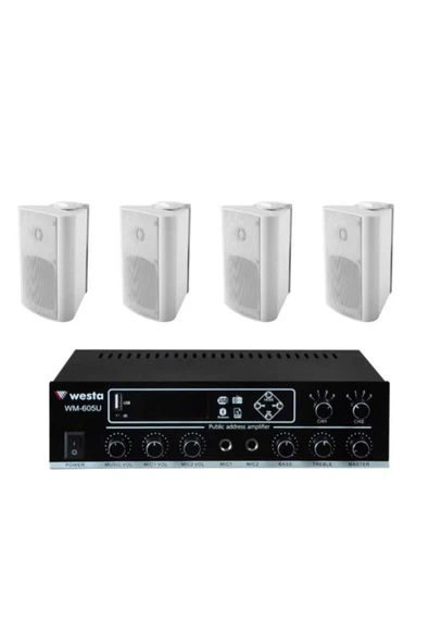 4 Adet 6,5'' Profesyonel Cafe, Okul , Mağaza Ses Sistemi, Amfi ve Hoparlör Hazır Set ürün görseli