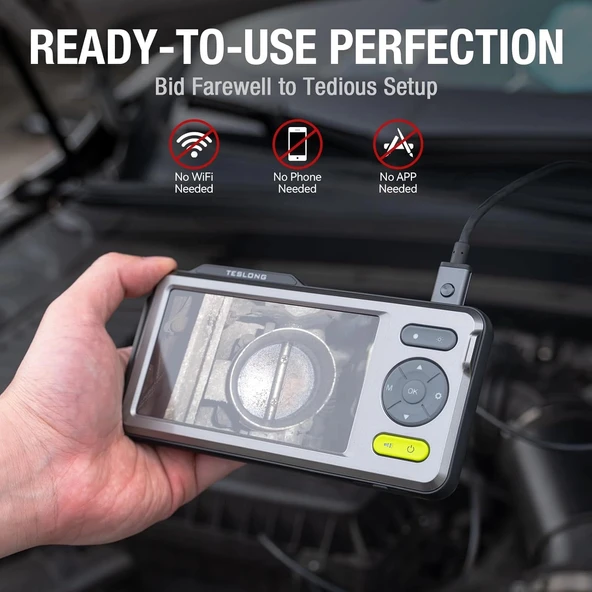 Teslong Çift Lensli Endüstriyel Endoskop 5 Inc Ekran - 5.5mm - 1.5m Kablo - 4