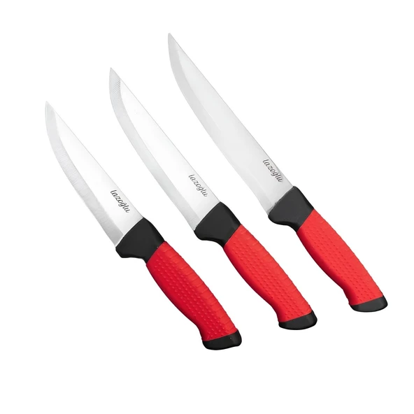 Mutfak Bıçağı - Lazoğlu - 3'lü Set - El Yapımı - Kesme - Doğrama - Silikon Saplı