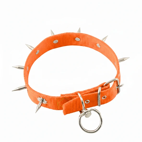 Dokuma Çivili Köpek Boyun Tasması - 4*70 cm - Turuncu - Resim 3