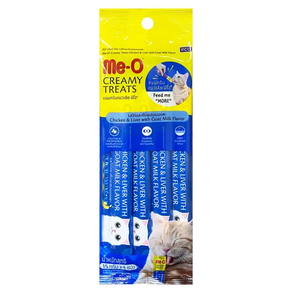 Me-O Creamy 8 Tavuklu Ciğerli Keçi Sütlü Kedi Krema 4x15 Gr ürün görseli 1