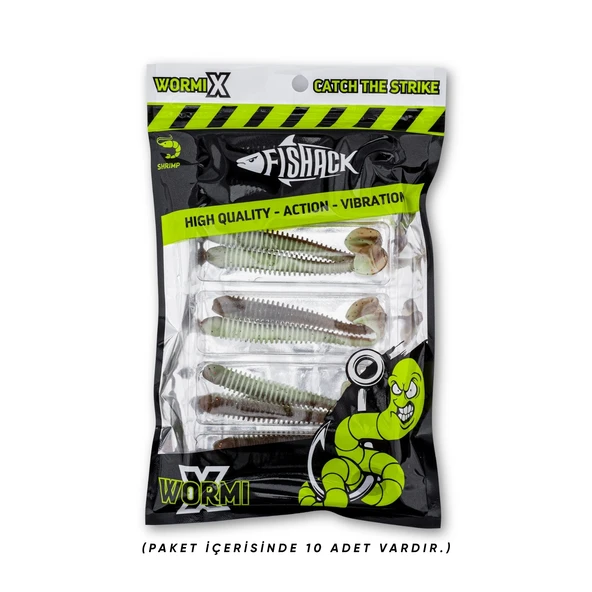 Silikon Kurt Yem - 4,2g 105mm - Turna/Levrek Silikonu - 1 Adet - Yeşil/Kahve - Karides Kokulu - 5