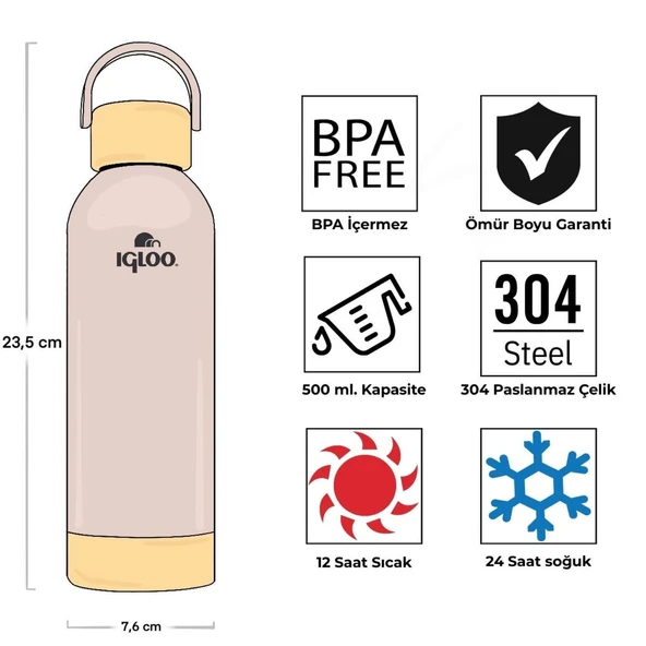 Çelik Pro Termos - Igloo - Hydrate - 500ml - Bej - 205694 - 4