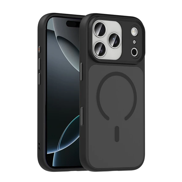 iPhone 17 Pro Kılıf Mat Arka Yüzey Wireless Şarj Özellikli Flet M-safe Kapak - Resim 24