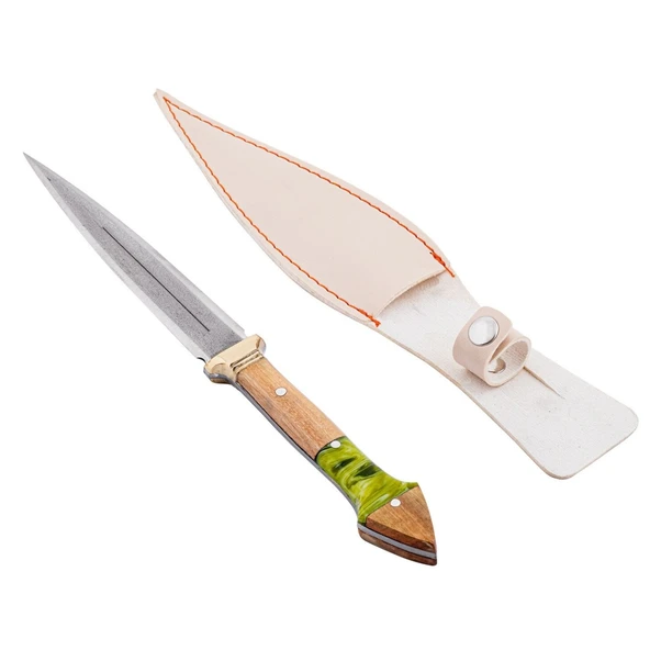 Çift Ağızlı Çerkez Bıçağı - Deri Kılıflı - Epoksi Sap - Büyük - Yeşil - 4